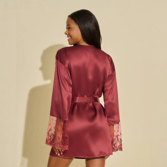 Cosabella Silk Robe and Lace Maroon Size Medium M NEW - Picture 2 of 4
